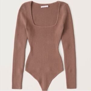 Abercrombie Brown Long Sleeve Seamless Rib Knit Bodysuit